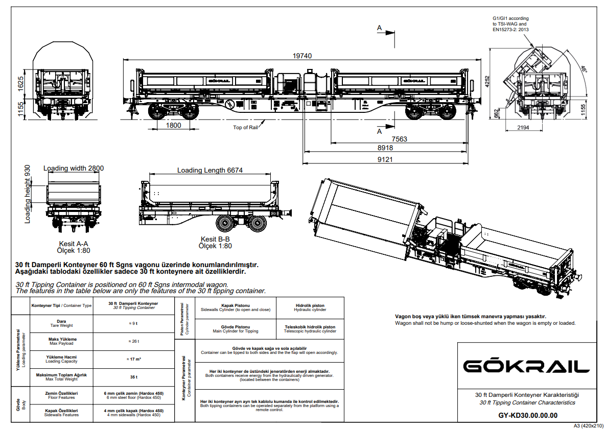 30-ft Devrilebilir Konteyner Teknik Çizimi